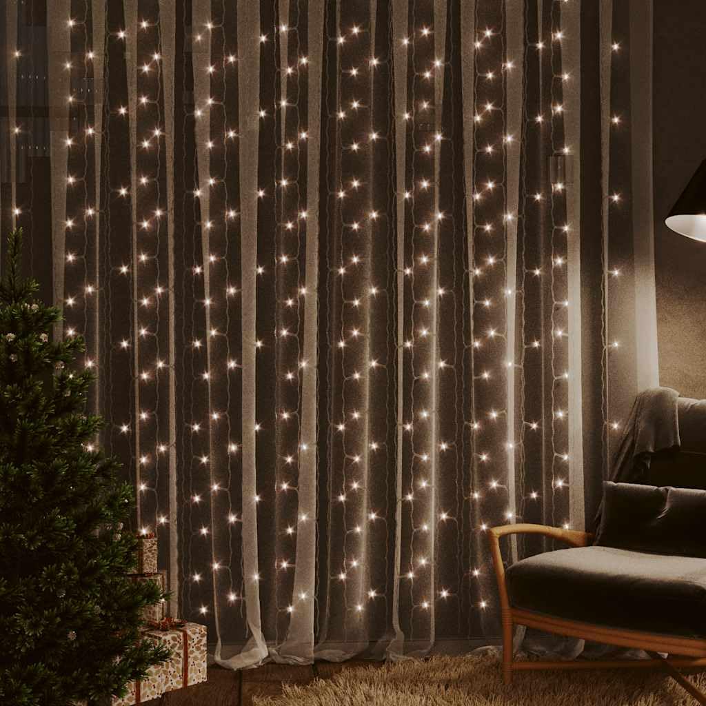 Tenda luminosa a LED, 3 x 3 m, con 300 LED, luce bianca calda, 8 funzioni, per interni ed esterni, illuminazione natalizia, finestra, balcone, giardino, luce d'atmosfera, decorazione