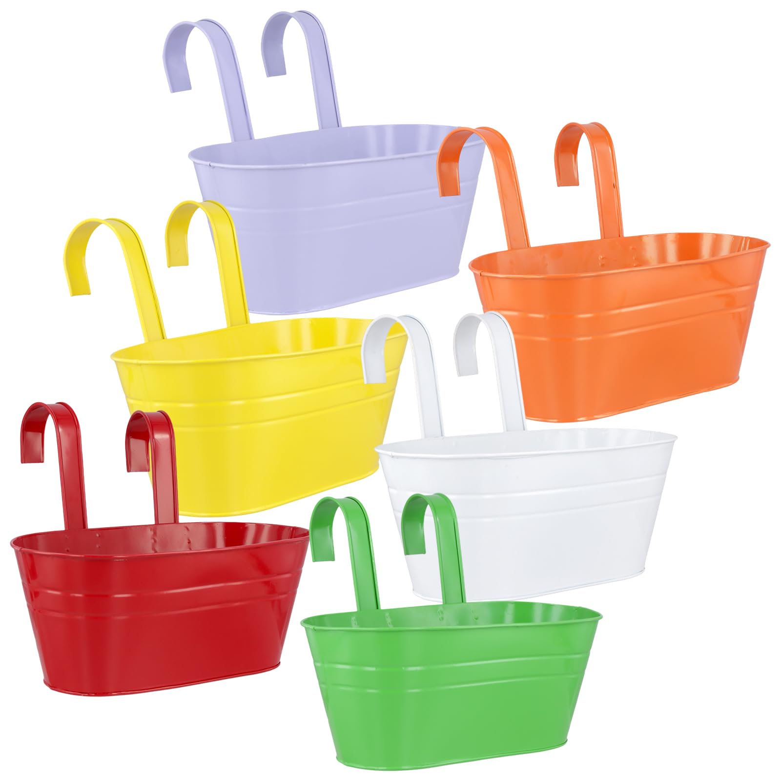 TAICHEUT 6 Pack Metal Hanging Flower Pots, 28cm Large Fence Planters with Detachable Hooks for Balcony Garden Home Decor