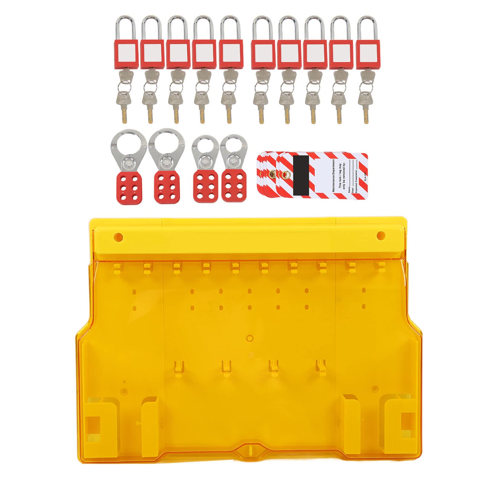 Lockout Tagout Station with Loto Devices, 10 Padlock, 20 Keys, 10 Tag, 4 Buckle Lockout Station with Cover, Lock Out Tag Out Kit, Lockout Safety Supply for Multipole Circuit Breaker Lockouts