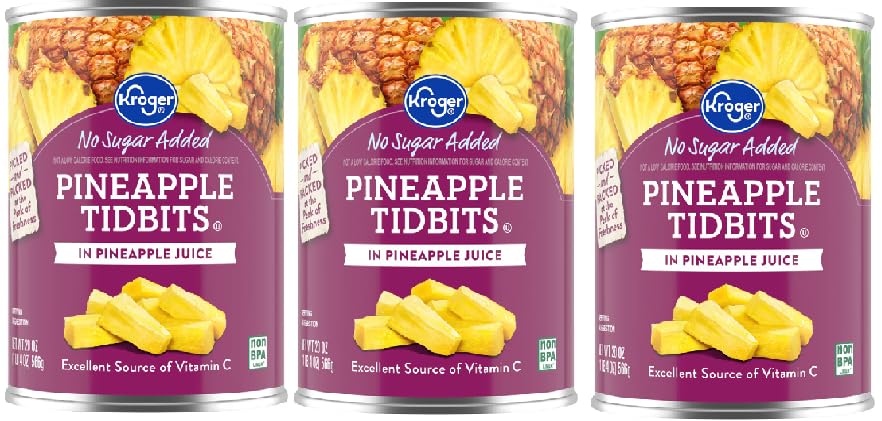 No Sugar Added Canned Pineapple Tidbits in Pineapple Juice (3 Cans, 20 oz. Each)
