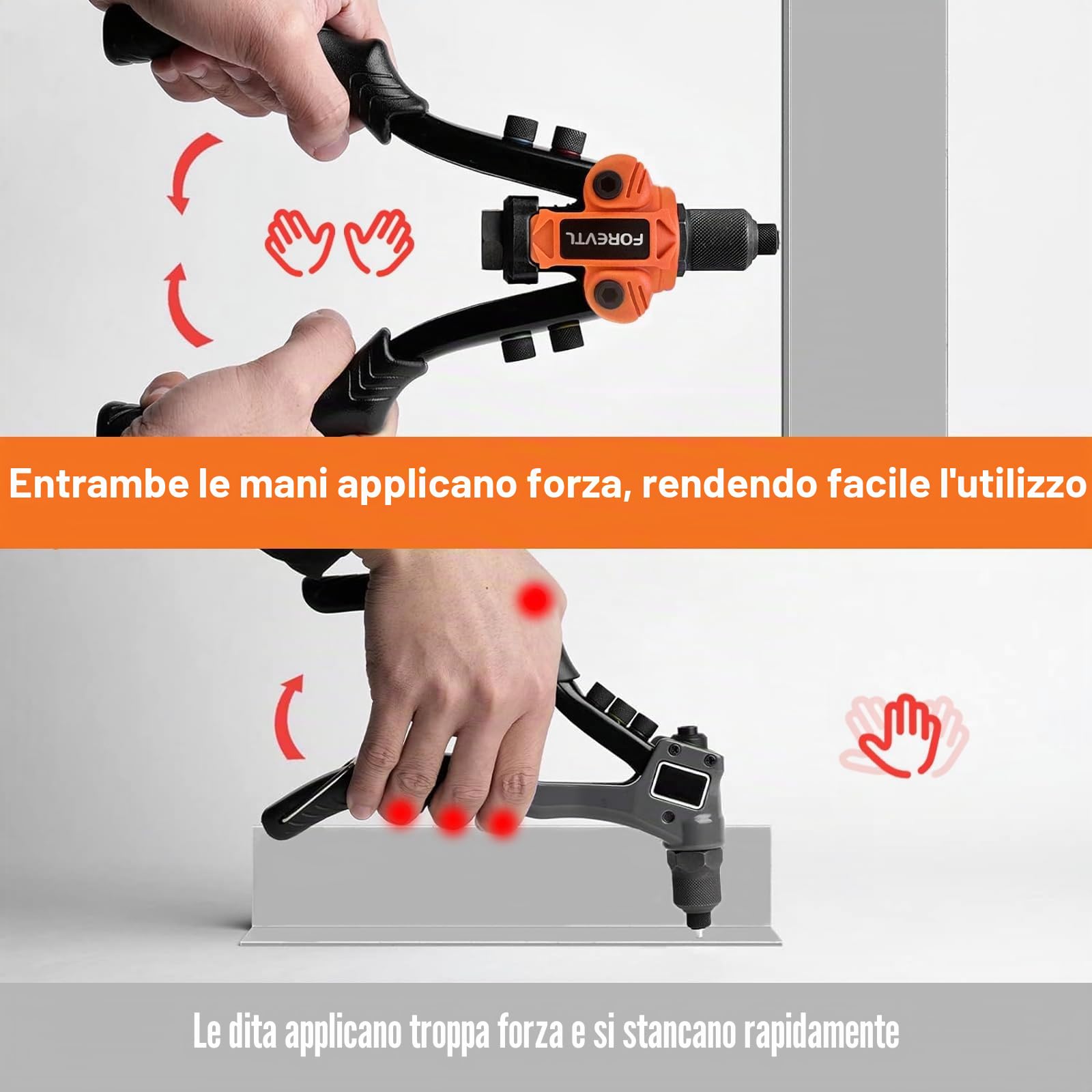 Set di pinze per rivetti da 10" con 200 rivetti per rivetti ciechi con rivetti ciechi da 6,4 mm a 2,4 mm, 5 bocchini intercambiabili, pistola rivettatrice professionale, set di pinze per