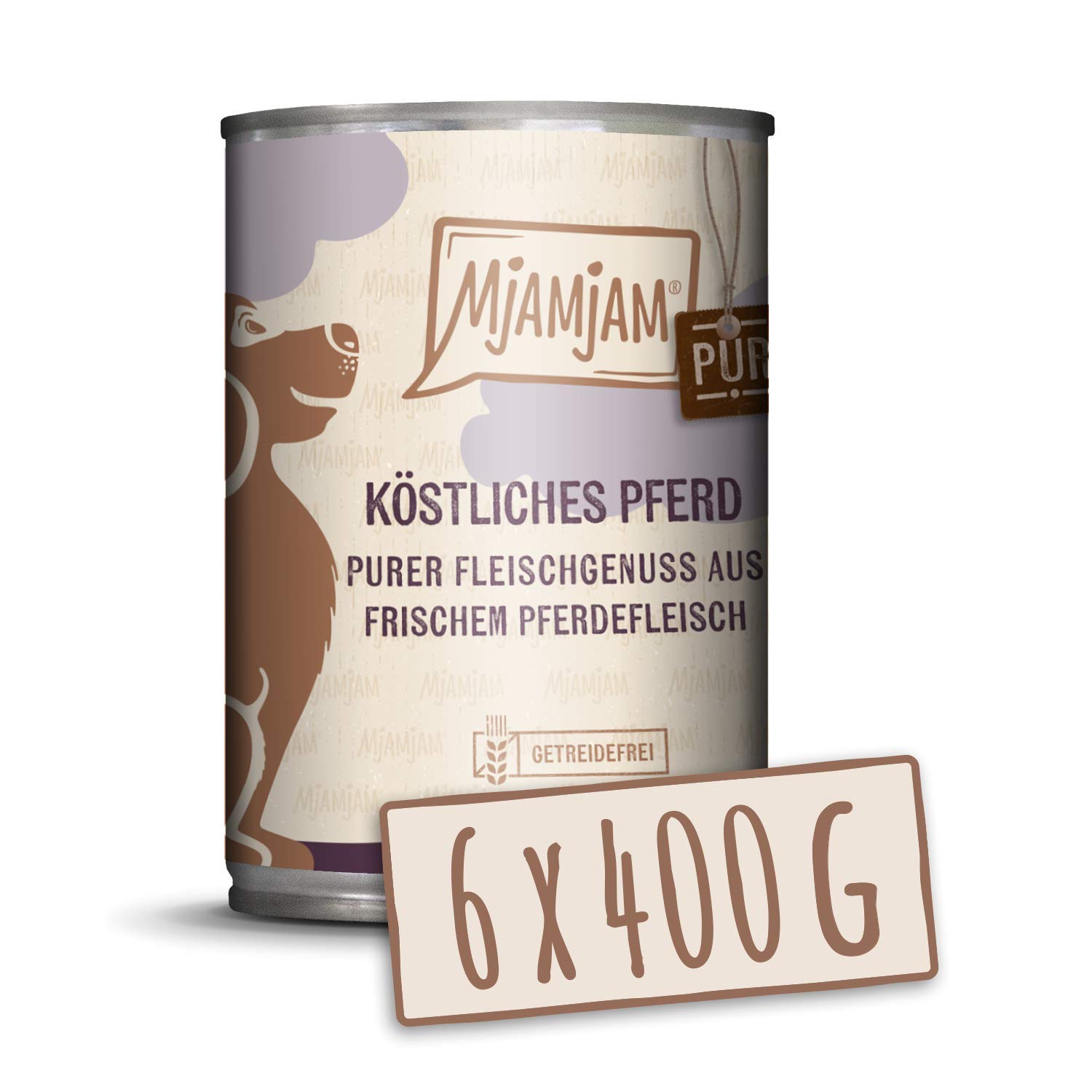 MjAMjAM - Wysokiej jakości mokra karma dla psów - przyjemność z czystego mięsa - pyszny czysty koń, opakowanie 6 sztuk (6 x 400 g), bez ziaren z dodatkowym mięsem