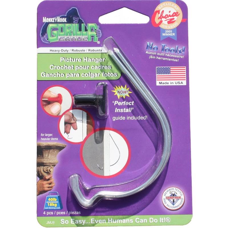 Image of Monkey Hook Gorilla Grade Galvanized Silver Picture Hanger 40 lb. 2 pk - Total Qty: 12