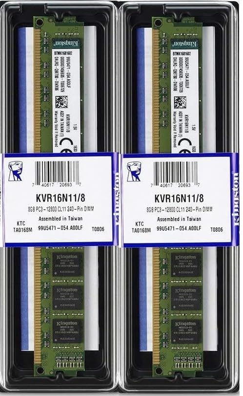 Kingston ValueRAM KVR16N11/8 16 GB (2×8 GB) DDR3-1600 MHz (PC3-12800) CL11 240-Pin DIMM Desktop-Arbeitsspeicher Kit – kompatibel mit DDR3-1333 MHz (PC3-10600)
