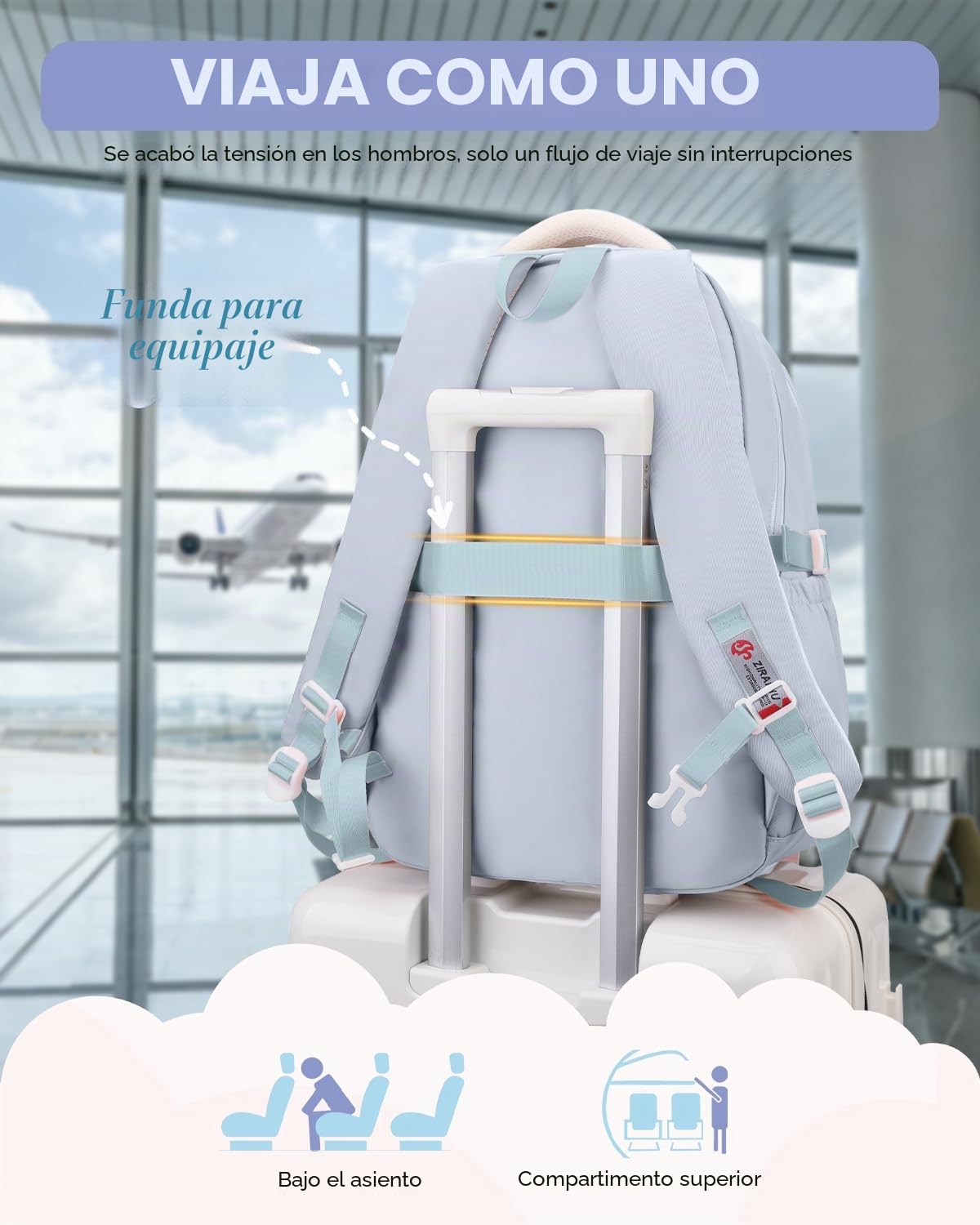 Amythe Mochila Escolar Niña - Mochila Colegio Niña para Instituto y Secundaria Ligera, Mochilas Adolescentes Chicas con Bolsillo Portátil 15,6" para Viaje - Apta para Carro, Azul