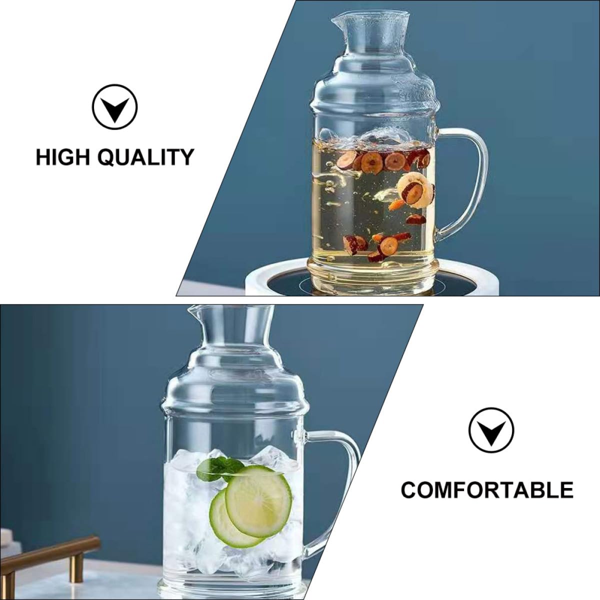 Hitzebeständiger Glas Wasserkrug mit 2000ml Großer Kapazität Bruchsicher und Geeignet für Zuhause und Partygebrauch im Retro Design