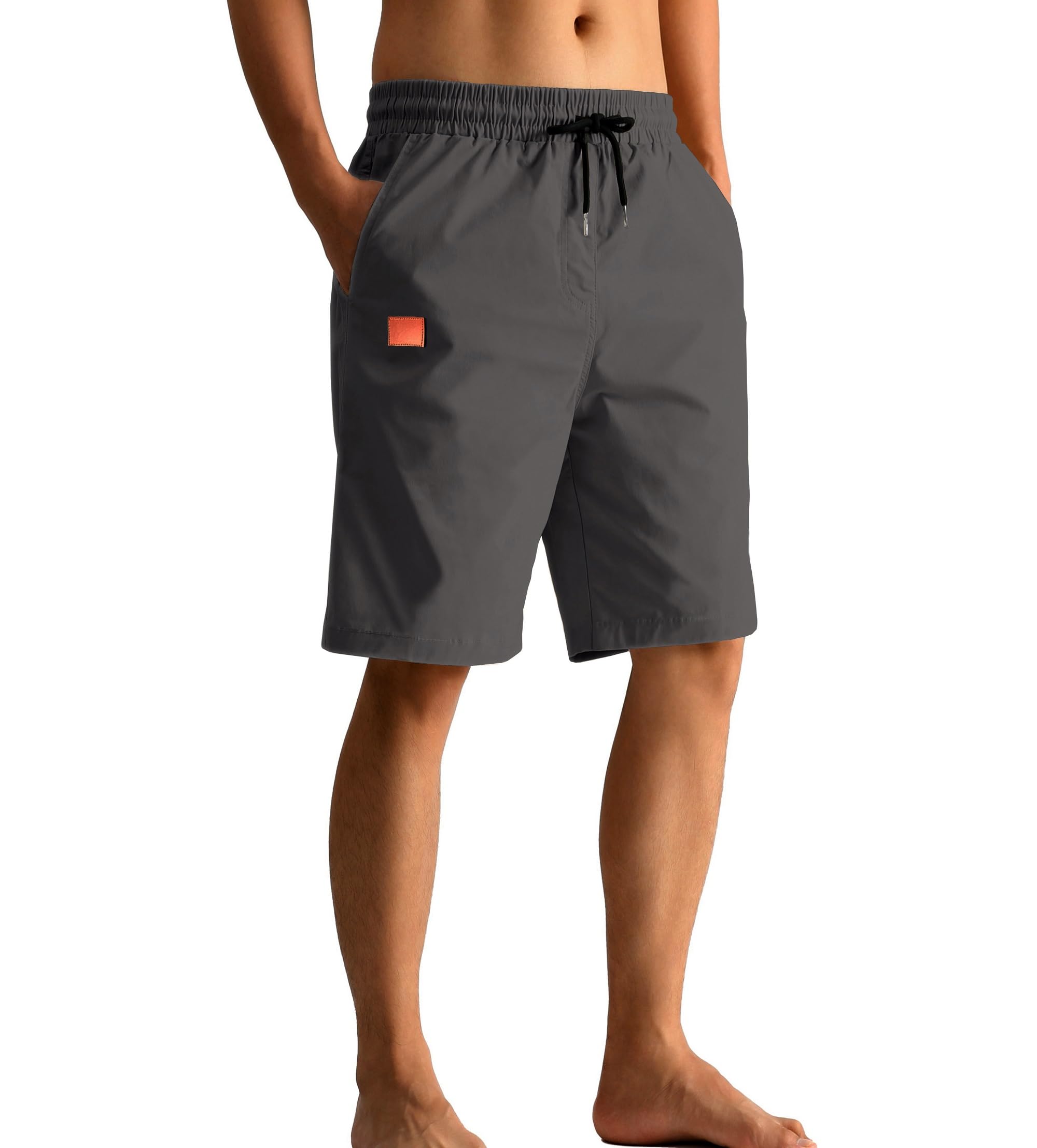 MO GOOD Mens Casual Shorts-Summer Beach Leisure Shorts, Stretch Till Chino Golf Fifth Pants,Elastic Waist Drawstring Big and Top Shorts with Pockets(Dgrey,XXL)