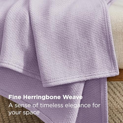 Image of Bedsure 100% Cotton Blanket, Herringbone Weave, Throw XL, Light Purple