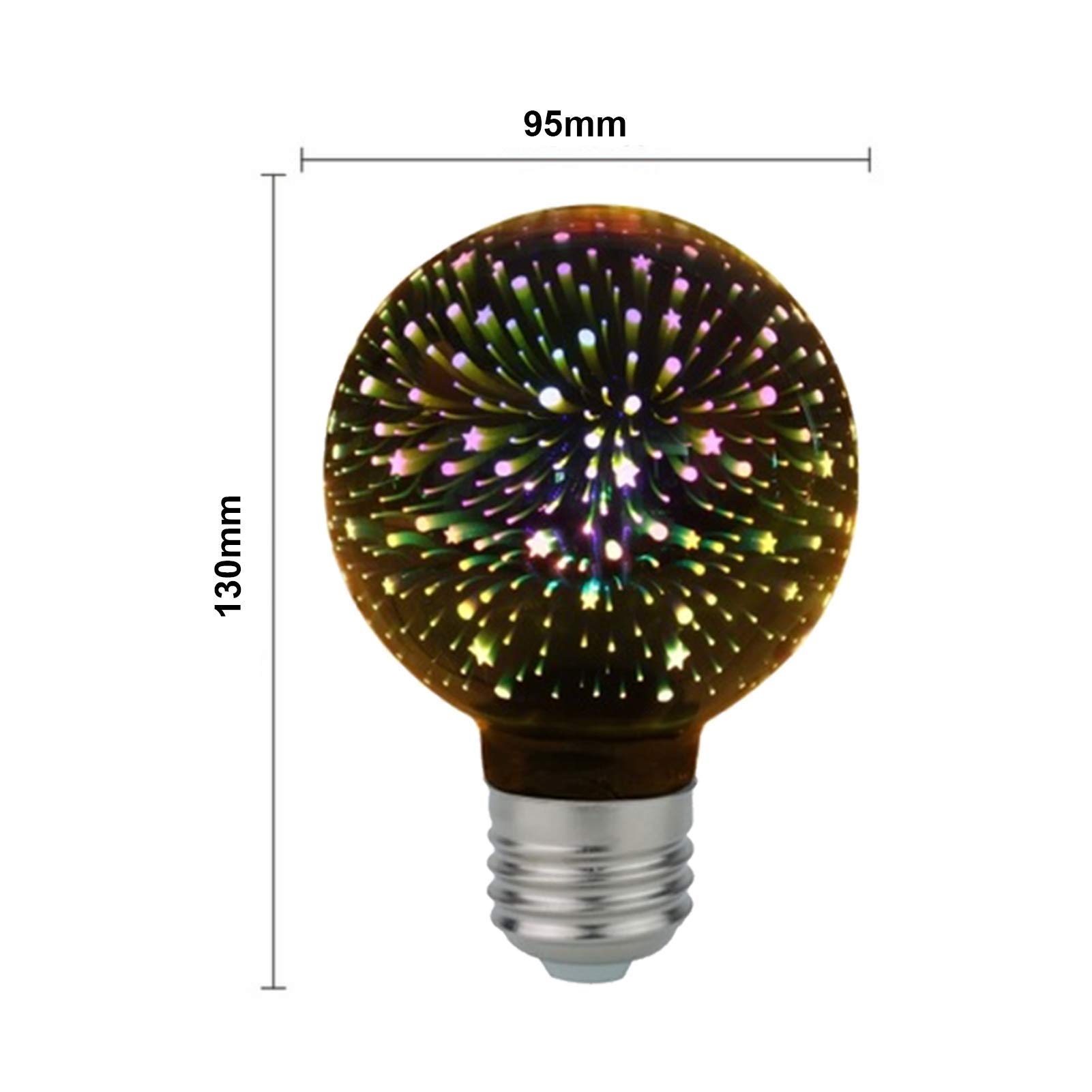 Ampoule Edison Source lumière LED Feux d'artifice 3D Ampoule décorative E27 G95 4W, utilisée l'éclairage d'ambiance décoratif, 6 paquets, blanc chaud