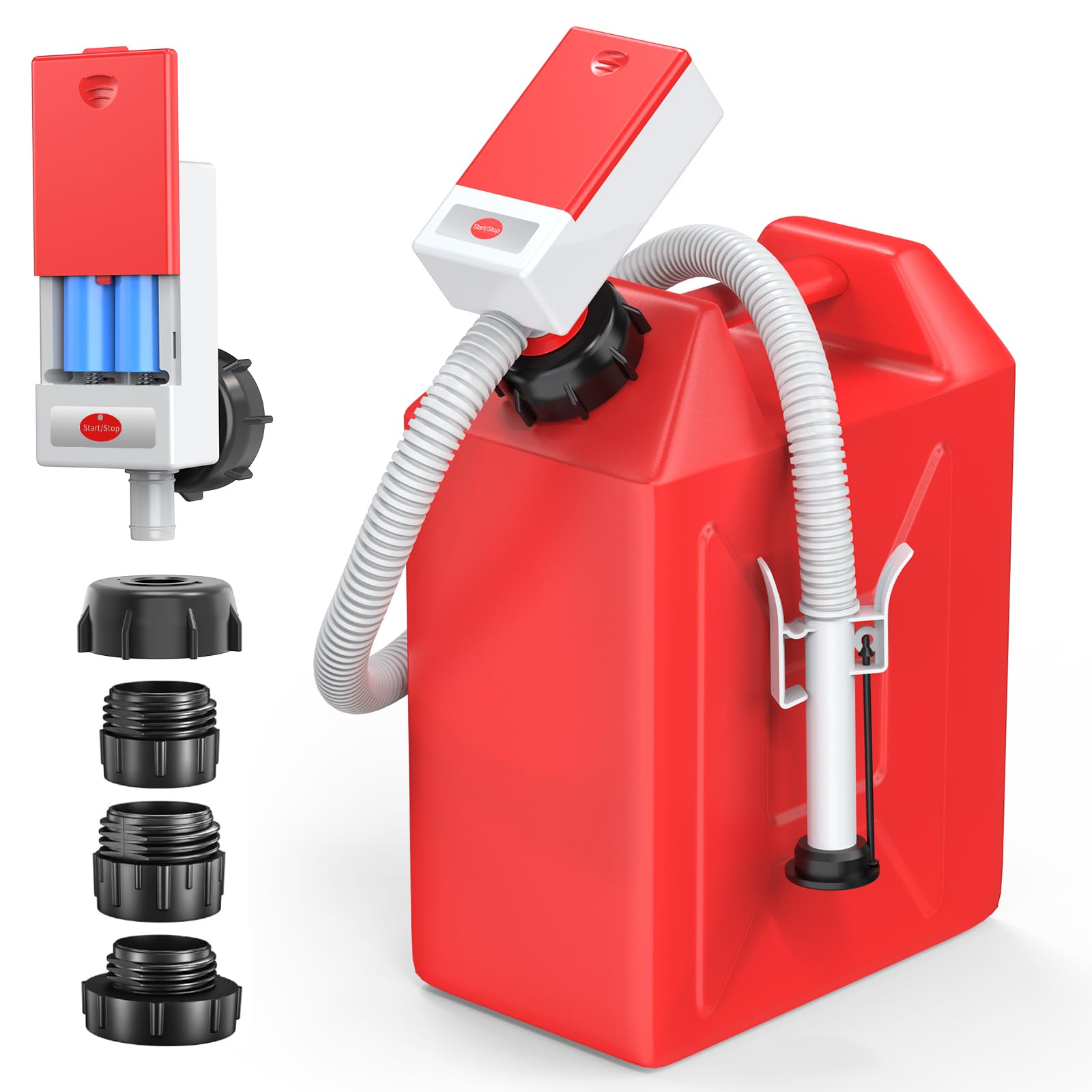 Photo 1 of Automatic Fuel Transfer Pump with Auto Stop Sensor Overfill Protection, Fast and Safe Portable Gas Can Pump with 3 Can Adapters & 51'' Extra Long Hose for Oil, Diesel, Gasoline (Red)