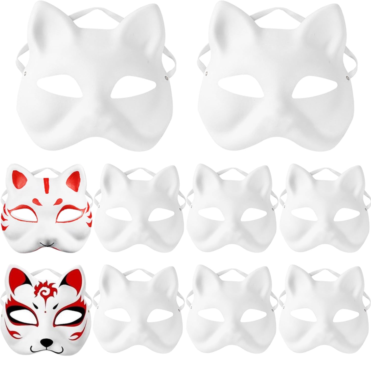 YIMINI 10 Cat Masks for Painting, Craft Kit for Kids & Adults, Felt Feline Masks to Decorate, DIY Therian Mask for Halloween, Cosplay & Costume Parties (A（10 white masks, no accessories）)