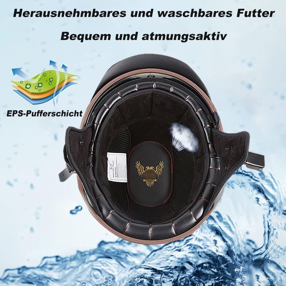 Półskorupowy kask motocyklowy, półskorupowy, męski z ECE, kask motocyklowy w stylu retro, chopper, z osłoną przeciwsłoneczną, do cruiser, chopper, motocyklisty