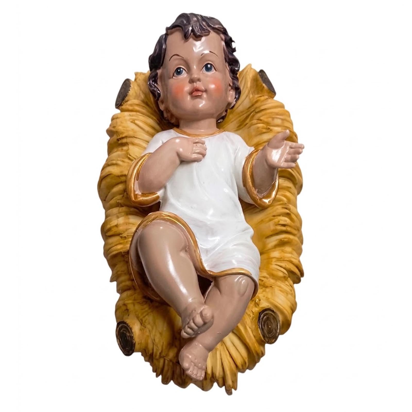 Gesù Bambino Con Culla VESTITO Grande cm 31x20x16 in Poliresina per Presepe