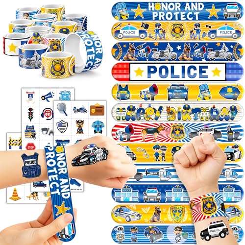 72PCS Police Cop Party Favors, Tattoos & Slap Bracelets Decorations