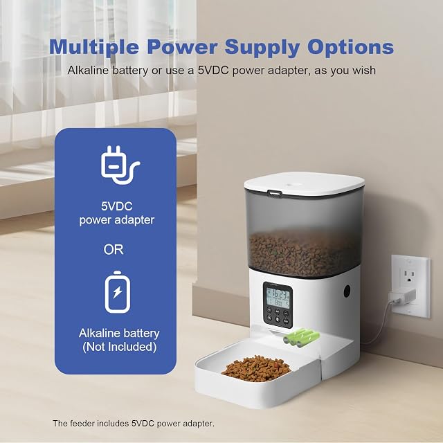 Foto 3 de 8 de Comedero automático para gatos, dispensador de comida para gatos con grabadora de voz de 10 segundos