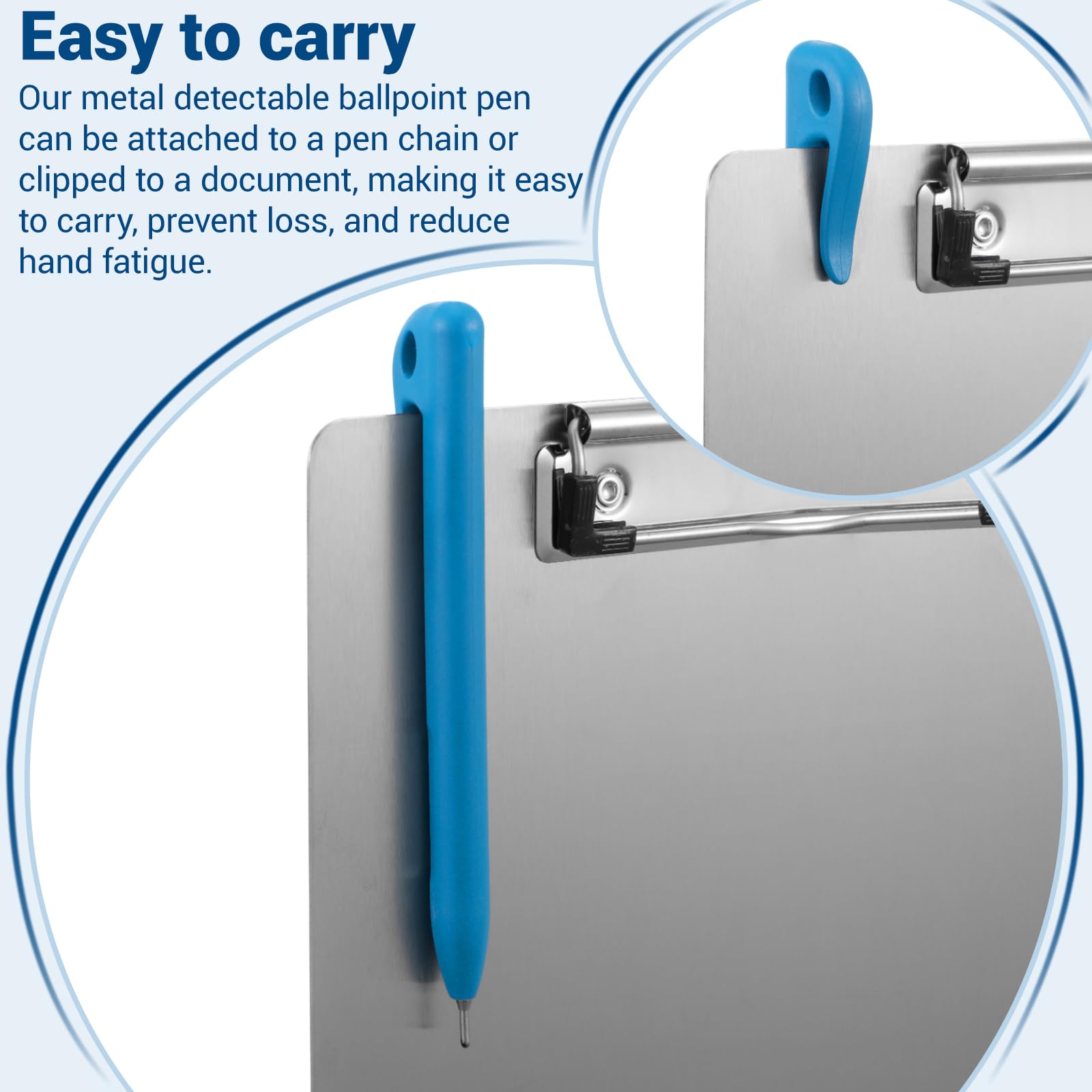 Tenceur 50 Pcs Metal Detectable Pens Standard Blue Ink Pen with Pocket Clip Lanyard Attachment Metal Retractable Ballpoint — view 4