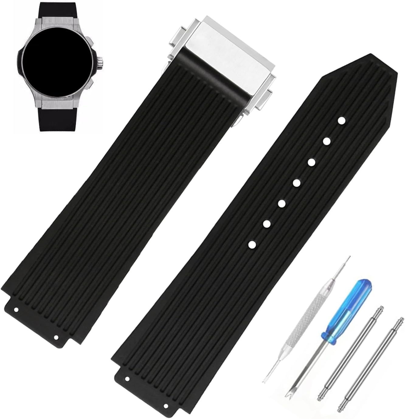 Big Bang Rubber 25mm Silicone Watch Bands Replacement Compatible for Hublot 19mm*25mm*22mm Big Bang Watch Strap Wirstband with metal buckle For Men and Women