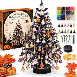 DIY Beaded Christmas Tree Kit with Lights, Crystal Bead Wire Craft Set