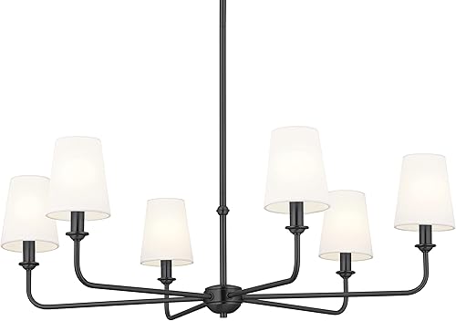 Vista 67 de Kichler Pallas 52517BK - Lámpara de techo de 8 luces en color negro, con persianas cónicas de lino opcionales para vestíbulo, sala de estar