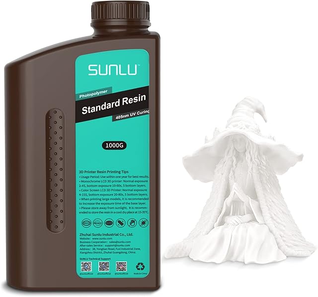 SUNLU 3D Printer Resin 1KG, 405nm UV Curing Standard Photopolymer Rapid Resin for LCD/DLP/SLA 3D Printing, High Precision, Low Shrinkage, White 1000g