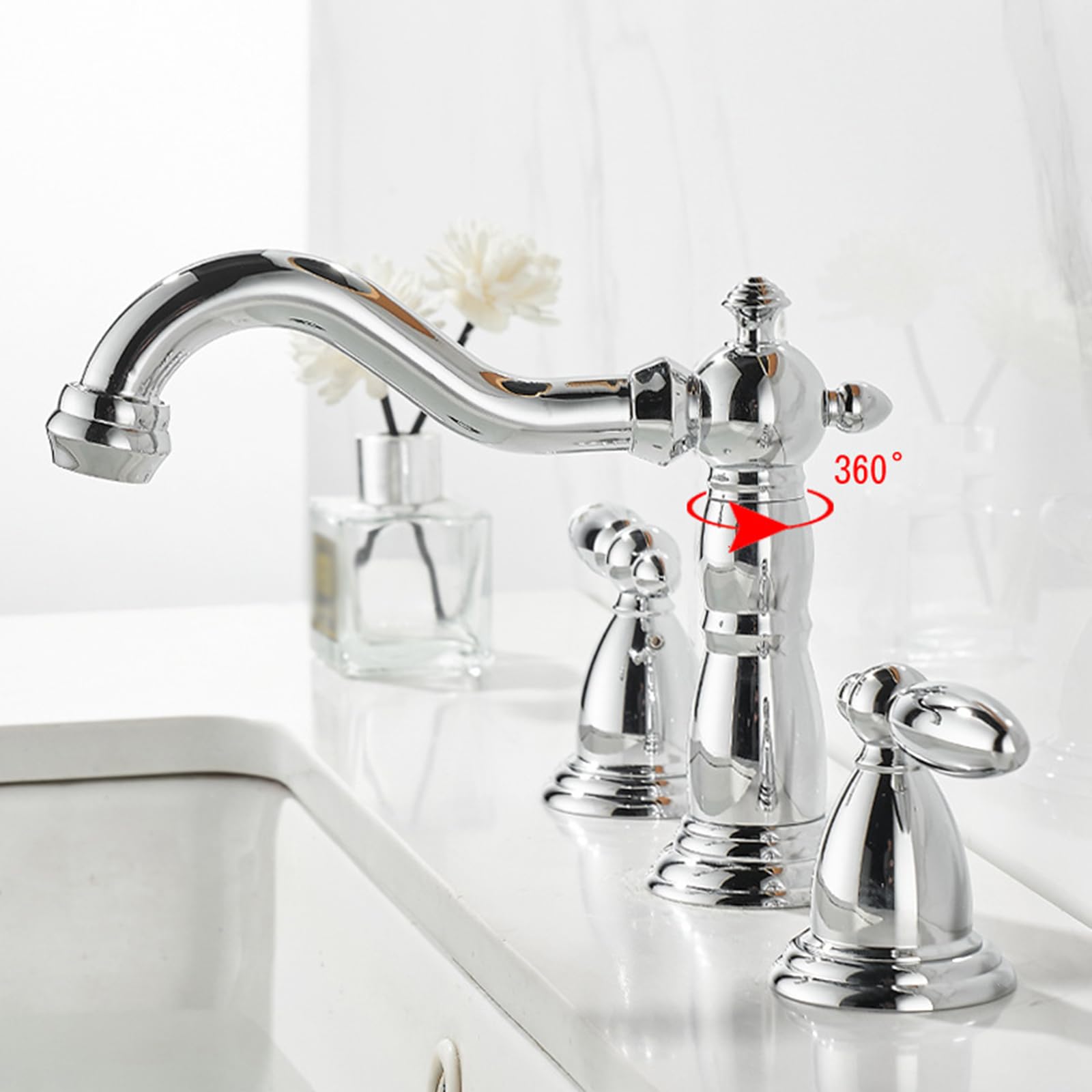 Rubinetto diffuso in ottone a doppia maniglia a 3 fori