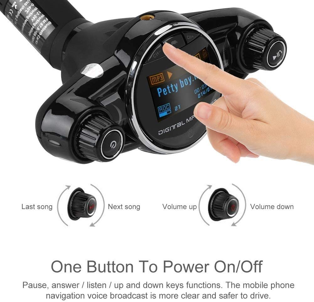 Audio de automóvil, Transmisor USB FM de Bluetooth, Adaptador de Audio de Coche de Manos Libres inalámbrico Player MP3 Port Port Cargador de automóvil con Pantalla LED