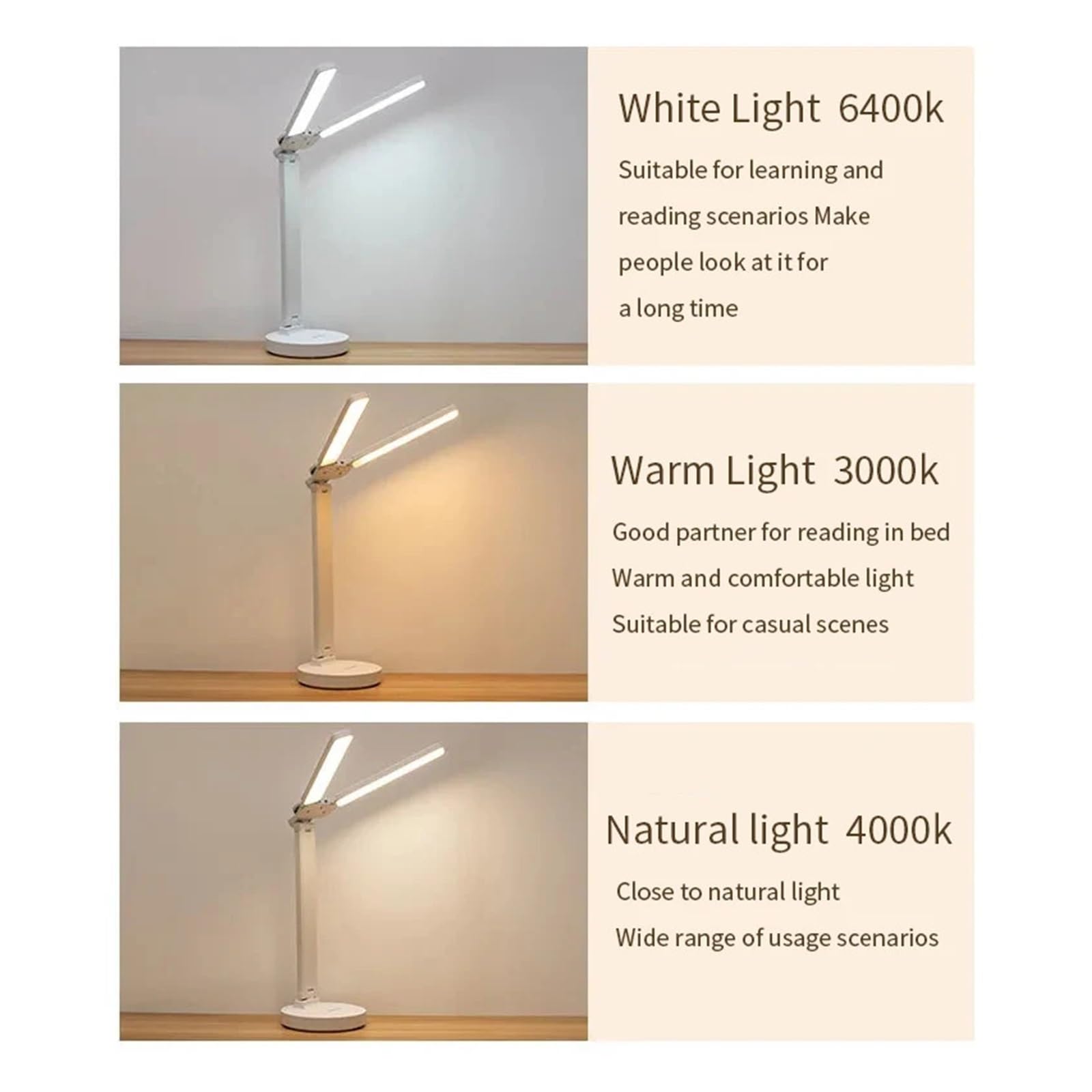Lámpara de escritorio LED Luz nocturna táctil regulable de 3 niveles | Mesa plegable con protección ocular recargable por USB for lectura de cabecera(USB powered)