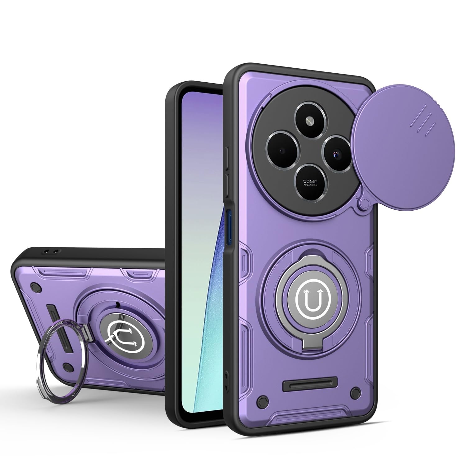 Housse Redmi 14C 4G antichoc violette avec support et protège-caméra - 8