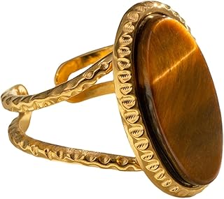 Geometric Oval Statement Ring for Women Gold-Toned Titanium Steel Retro ...