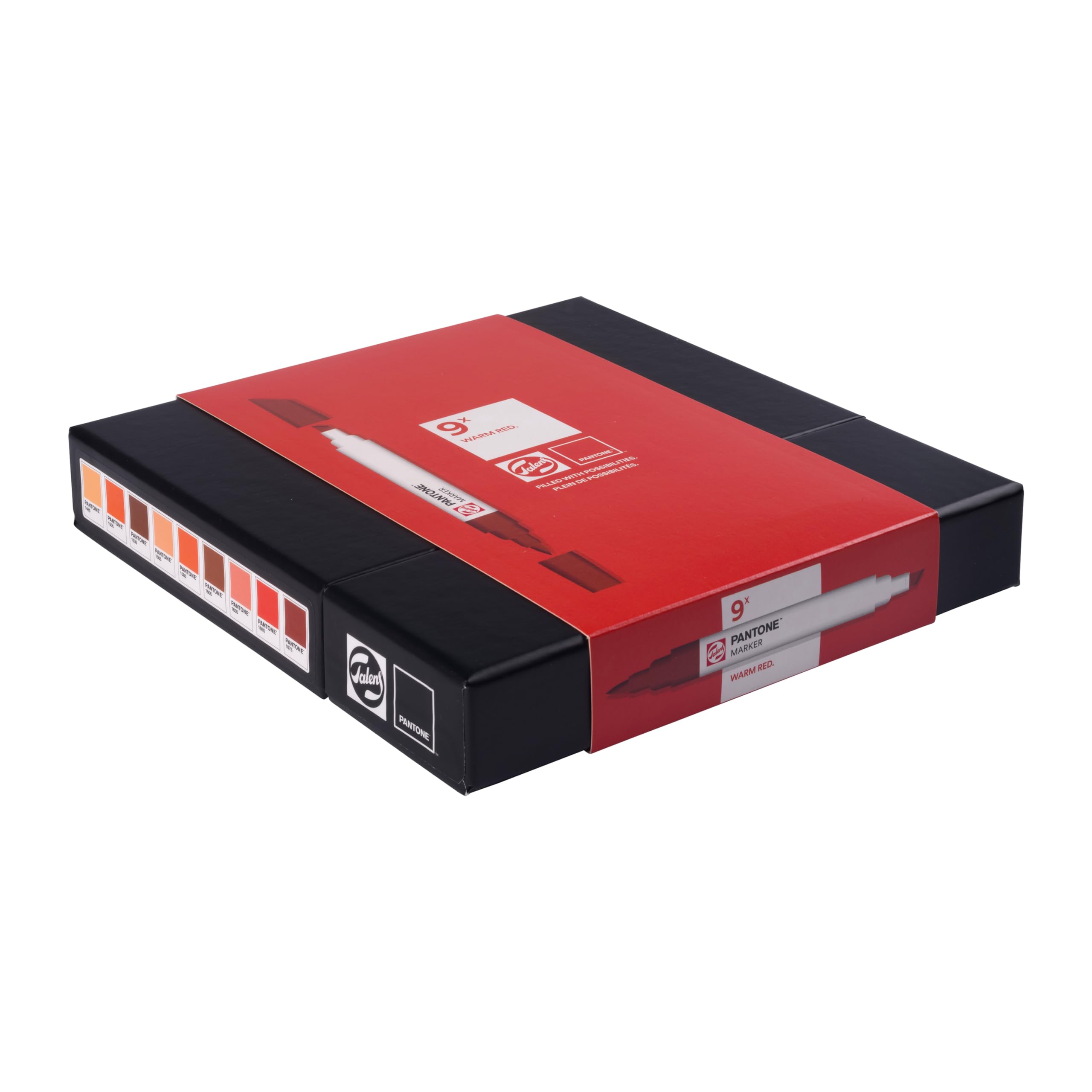 Talens | Pantone Marker Set of 9 Warm Red | Dual-Tip Pens with Brush and Chisel Nib | Water-Based, Pigmented Ink in Pantone Colors