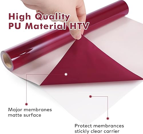 Miniatura 5 de AHIJOY Vinilo de transferencia de calor borgoña HTV vinilo de 12 pulgadas x 6 pies, vinilo rojo vino para planchar para camisetas compatibles con y