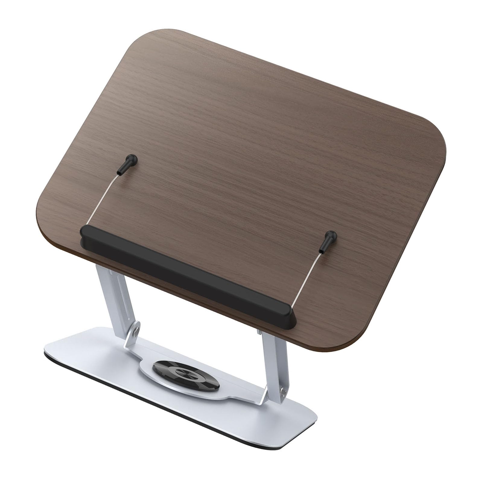 XUMIUZIY Libreria Pieghevole con Base Rotante 360°, Regolabile (SILVER) | Porta libri da lettura con clip elastiche per pagine, per tablet laptop con ricette, supporto da scrivania compatto