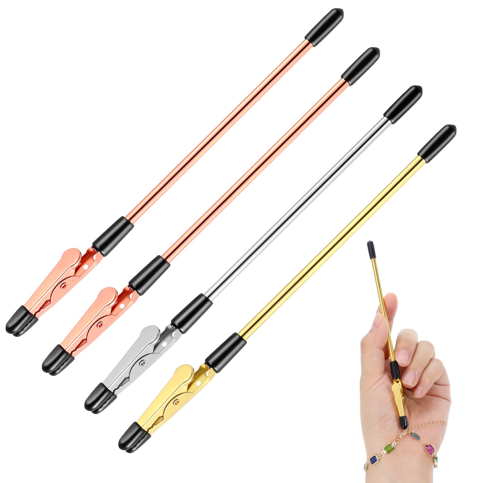4 PCS Bracelet Helper Tool to Put on Yourself, Metal Jewelry Clasp Helper Bracelet Buddy Fastening Helper with Hook, Bracelet Assistance Tool for Necklace Watch Clasps Zippers Closures Clasps(3 Color)