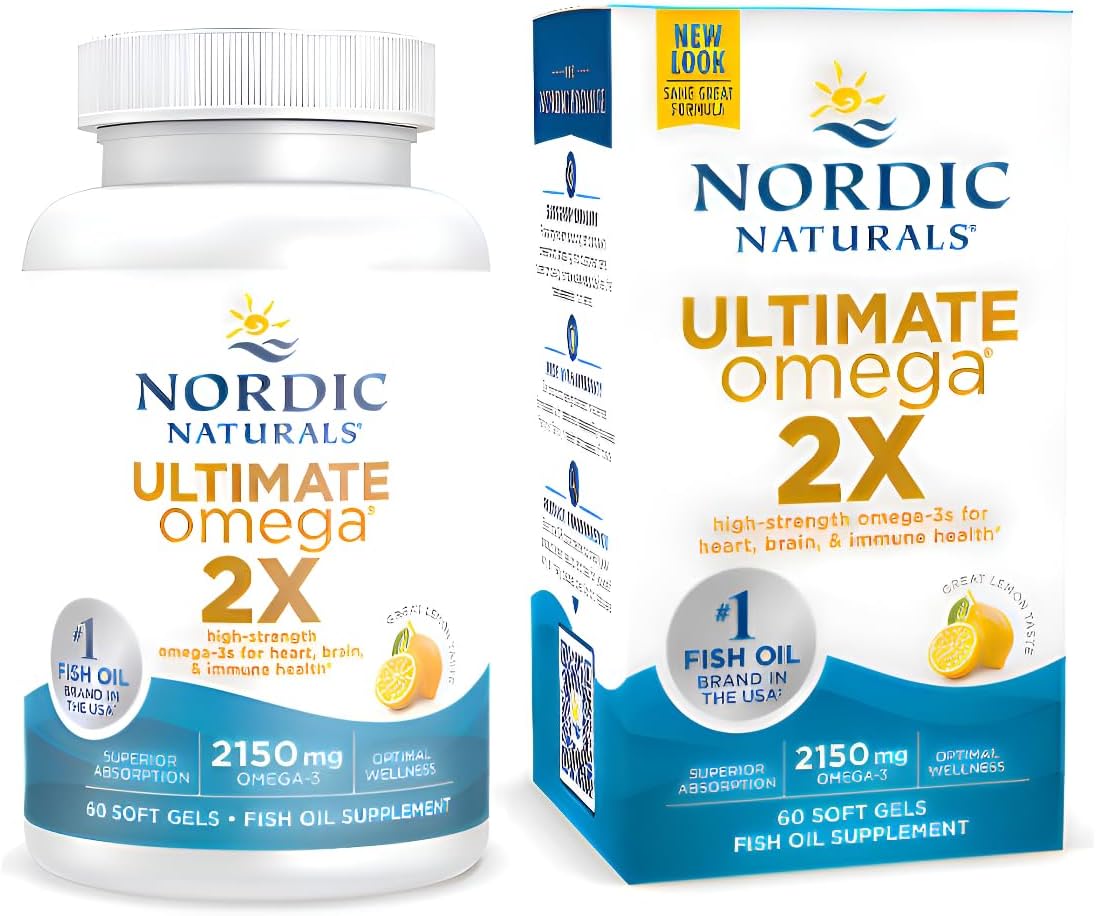 Nordic Naturals Ultimate Omega 2X | 2150 Mg Omega 3 Fish Oil Supplement EPA And DHA | For Optimum Wellness & Brain, Heart Health | Lemon Fish Oil For Men And Women | 60 Softgels