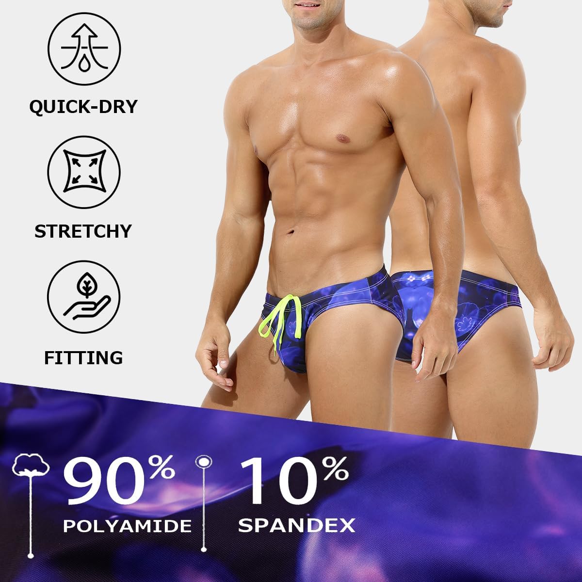 Arjen Kroos Men's Swim Briefs Sexy Low Rise Printed Bikini Adjustable Drawstring Swimwear - Image 3