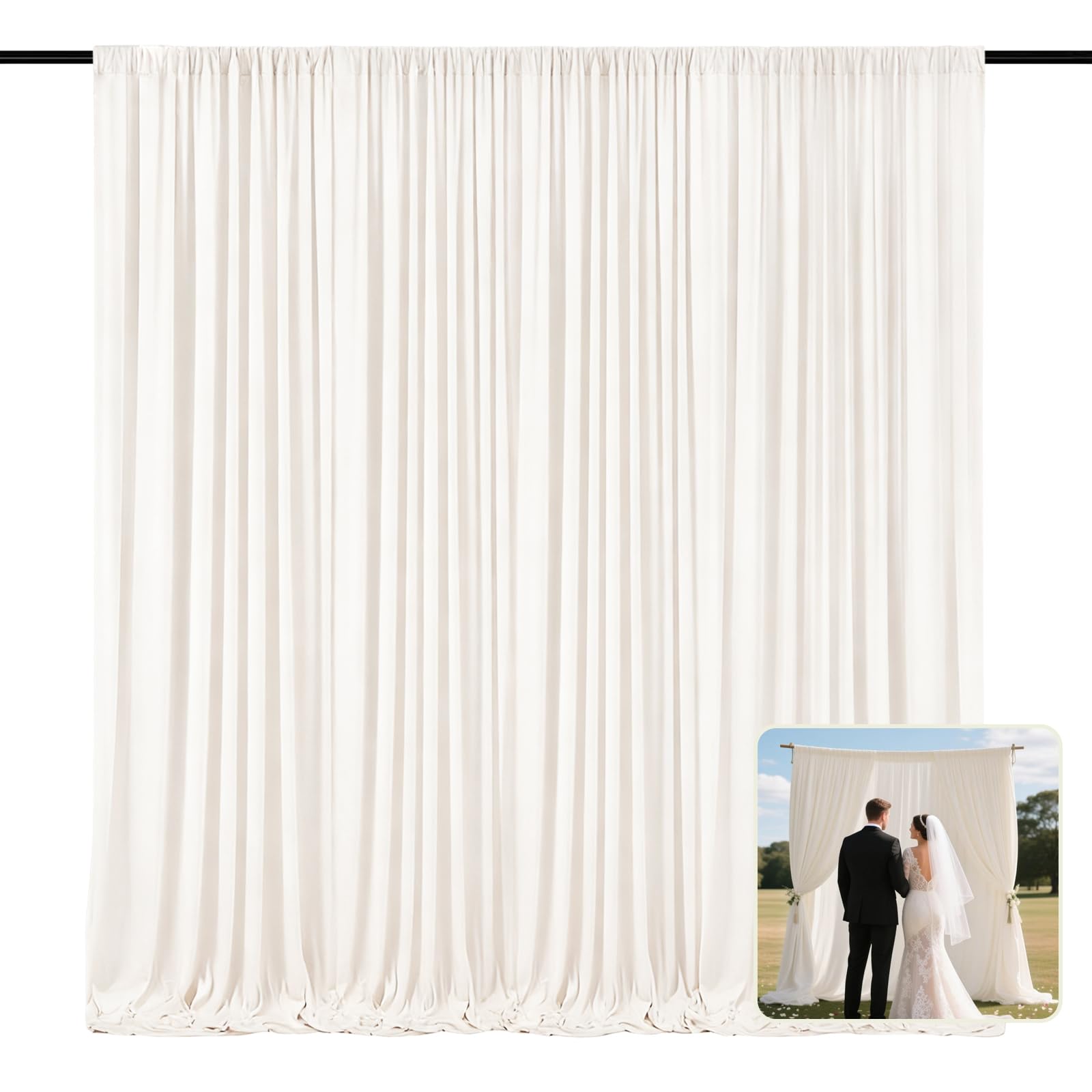Photo 1 of 2 Panels Ivory White Backdrop Curtain, 10 x 7 Feet Polyester Background Curtains for Parties, Weddings, Baby Showers, Halloween, Christmas, Birthday Party Photoshoot Backdrop Curtains Decorations