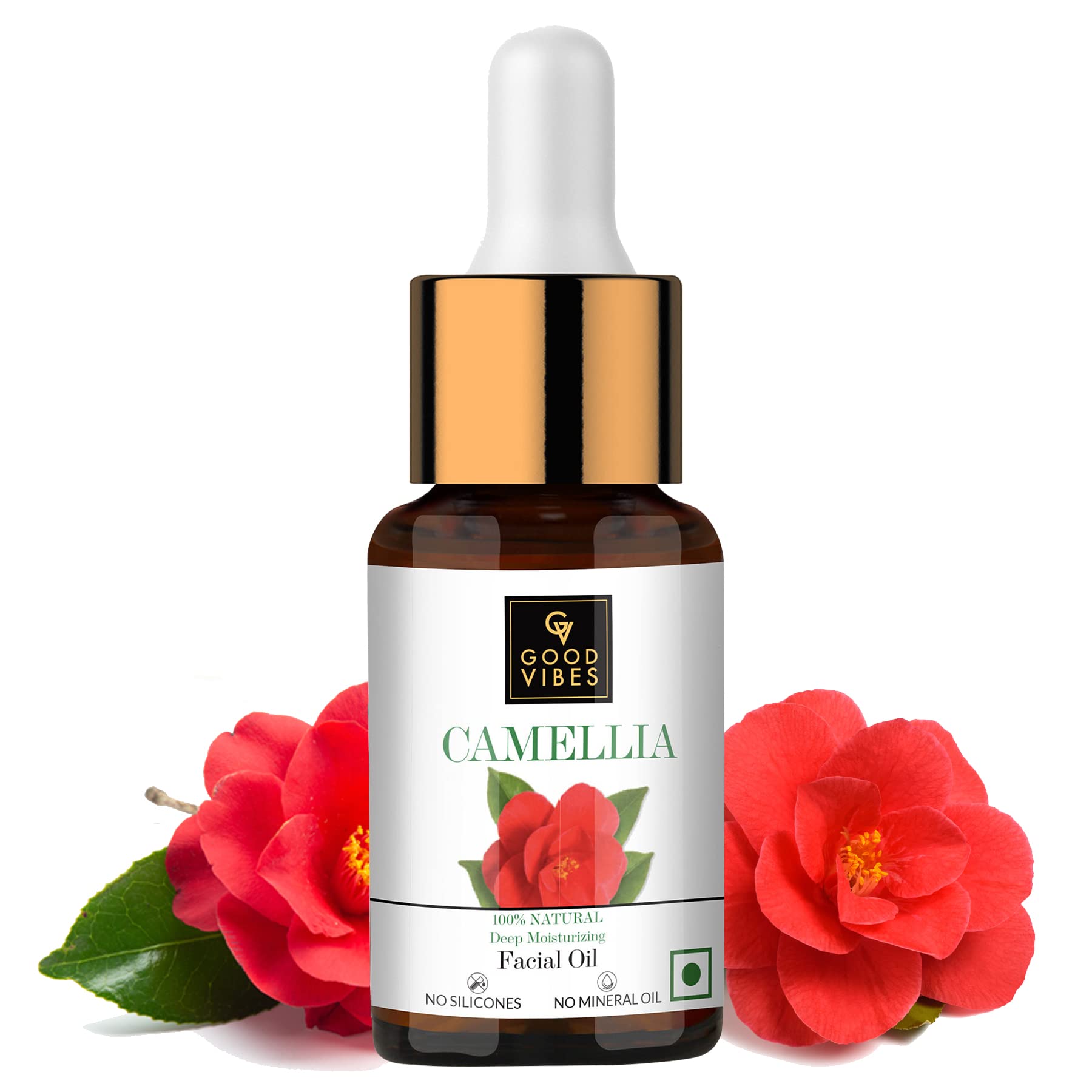 Good Vibes 100% Natural Camellia Deep Moisturizing Facial Oil, 10 ml | Lightweight Nourishing Hydrating Formula For All Skin Types | Soft Glowing Skin Naturally | No Parabens & Sulphates