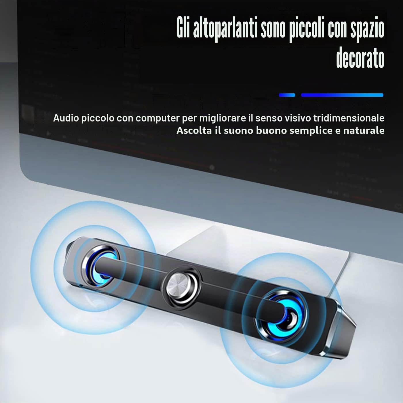 Soundbar per PC/Laptop,Casse PC,Altoparlante da Gioco Con Fantastiche Luci LED,Alimentazione USB, Jack da 3,5 mm, Altoparlanti PC per Computer, Mobile, Tablet,laptop