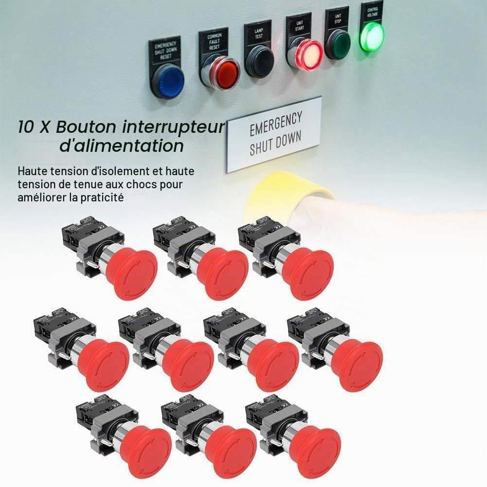 Bouton-poussoir D'arrêt D'urgence, 10 Pièces BEM-XB2-01ZS 240V Interrupteur à Bouton D'arrêt D'urgence avec Contacts en Alliage D'argent Intégrés
