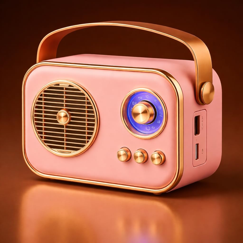 Portable Bluetooth Wireless Speaker | 10W RMS Output, USB/AUX Support, Hands-Free Calling, HD Sound, Ideal Gift for Music Lovers | Vintage Design (Vintage-636-Pink)-image-41