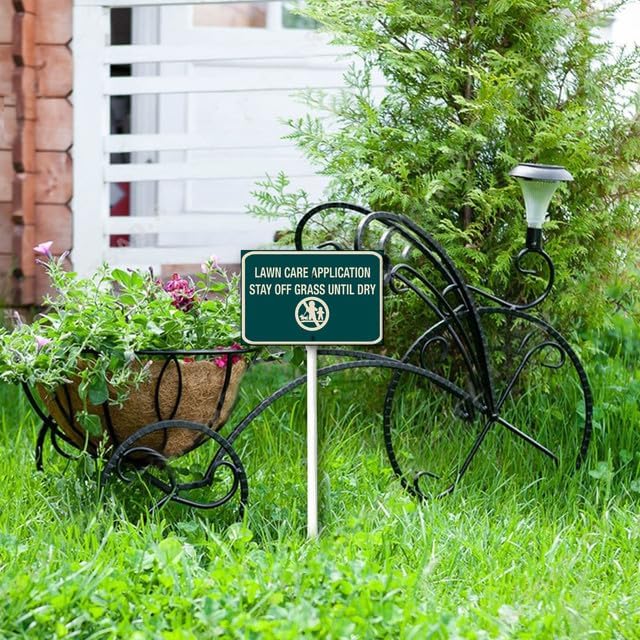 Miniatura 5 de Letrero de 8 x 12 pulgadas para el cuidado del césped, con estaca, de aluminio resistente, para jardín, exterior, decoración del hogar