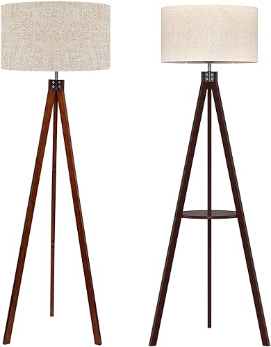 LEPOWER Lámpara de pie con trípode de madera (marrón y nogal), diseño moderno, luz de estudio para sala de estar, dormitorio, oficina