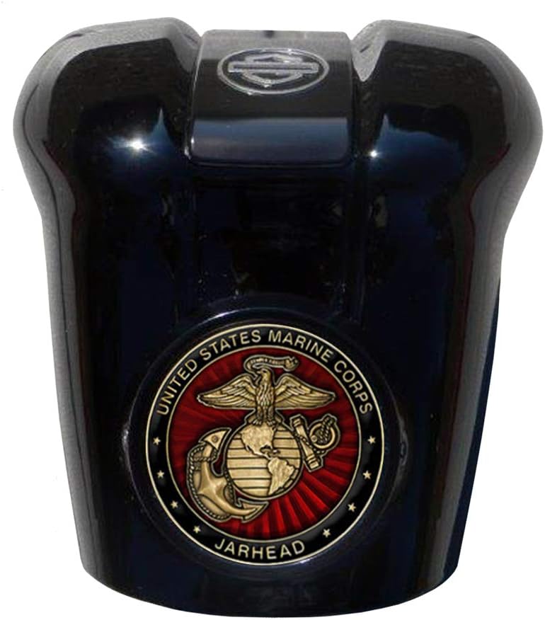 Marine Jarhead Harley Milwaukee Eight Black Waterfall Horn Cover Coin Mount Set