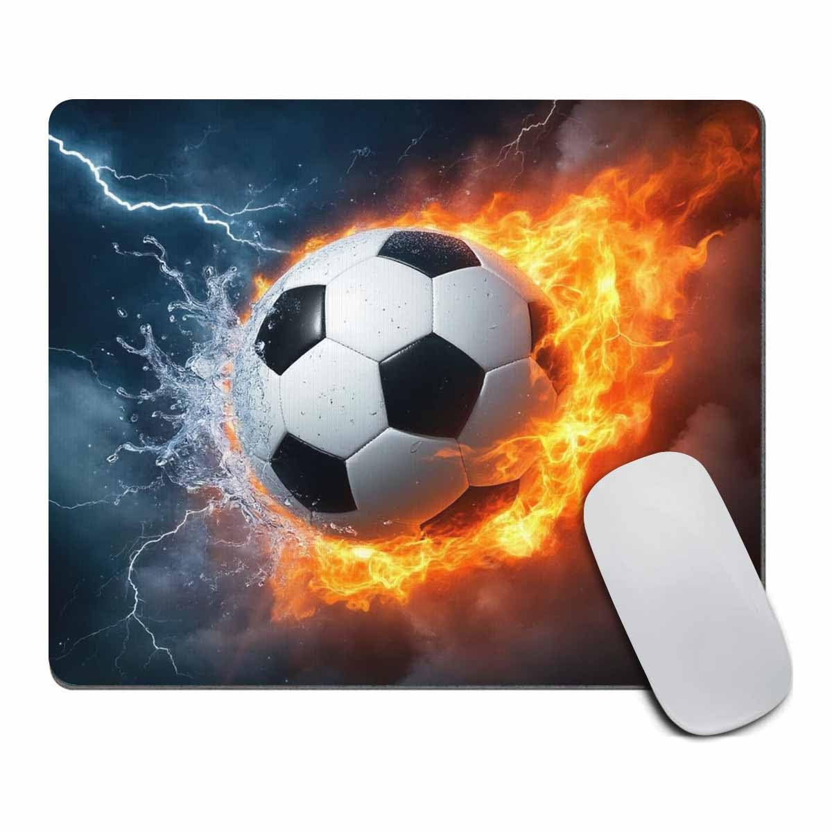 Amcove Flaming Soccer Fire and Water Mousepad Non-Slip Rubber Gaming Mouse Pad Rectangle Mouse Pads for Computers Laptop