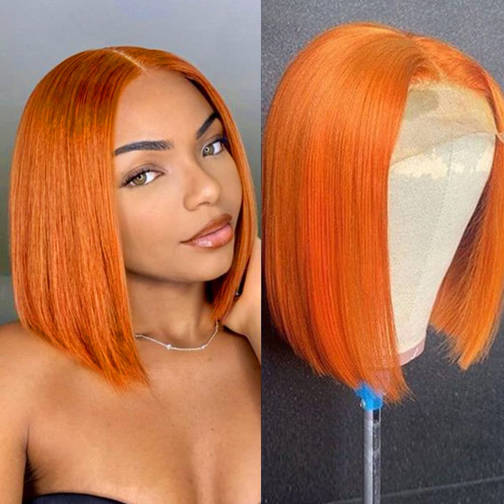 Orange Beauty Bob Wig 8-10 inches Orange T-Part Bob Wig 8 Inch Brazilian Curly Remy Human Hair  main image 3