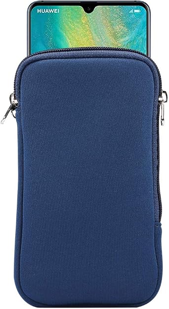 Neoprene Shock Absorbing Proof Pouch Cell Phone Sleeve Case Zipper Neck Strap for iPhone 17 Pro Max 16 Pro Max Samsung Galaxy S25 Ultra S24 Ultra A16 A26 A36 A05 A06 Moto G Power 2025 Blue