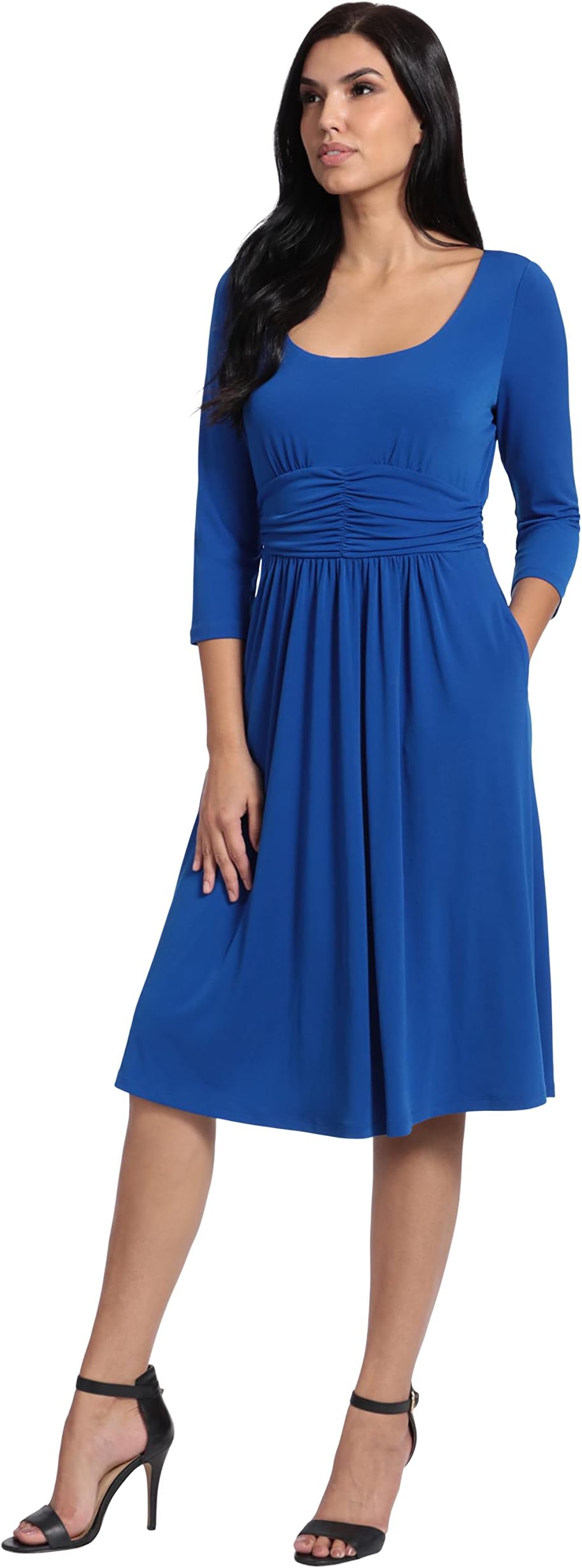 London TimesWomen's Square Nk Ruched Midi Dress