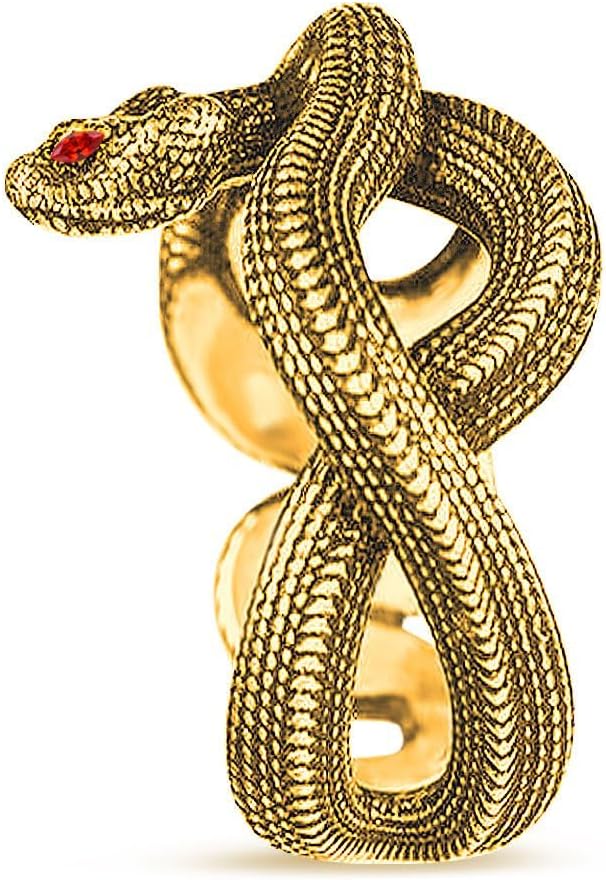 HAIXIAN Unisex Cool Wrap Snake Ring,Retro 14K Yellow Gold Plated Punk Gothic Cocktail Party Biker Snake Animal Ring for Men Women
