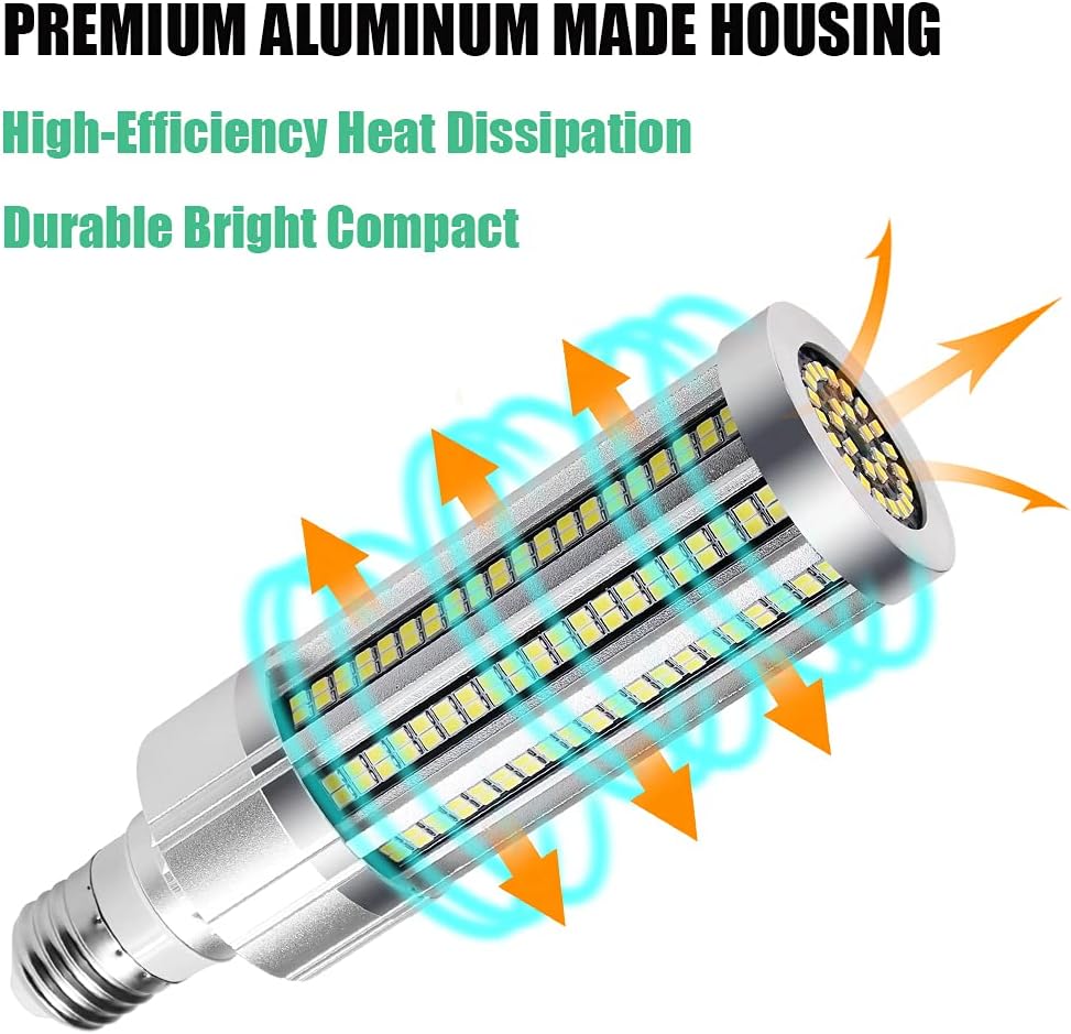 80W LED Corn Light Bulb (600 Watt Equivalent) 5000K Daylight 9600Lumen E26/E39 Large Mogul Base LED Lamp Commercial and Industrial Lighting Bay Warehouse Workshop Gyms Parking Lots (80)