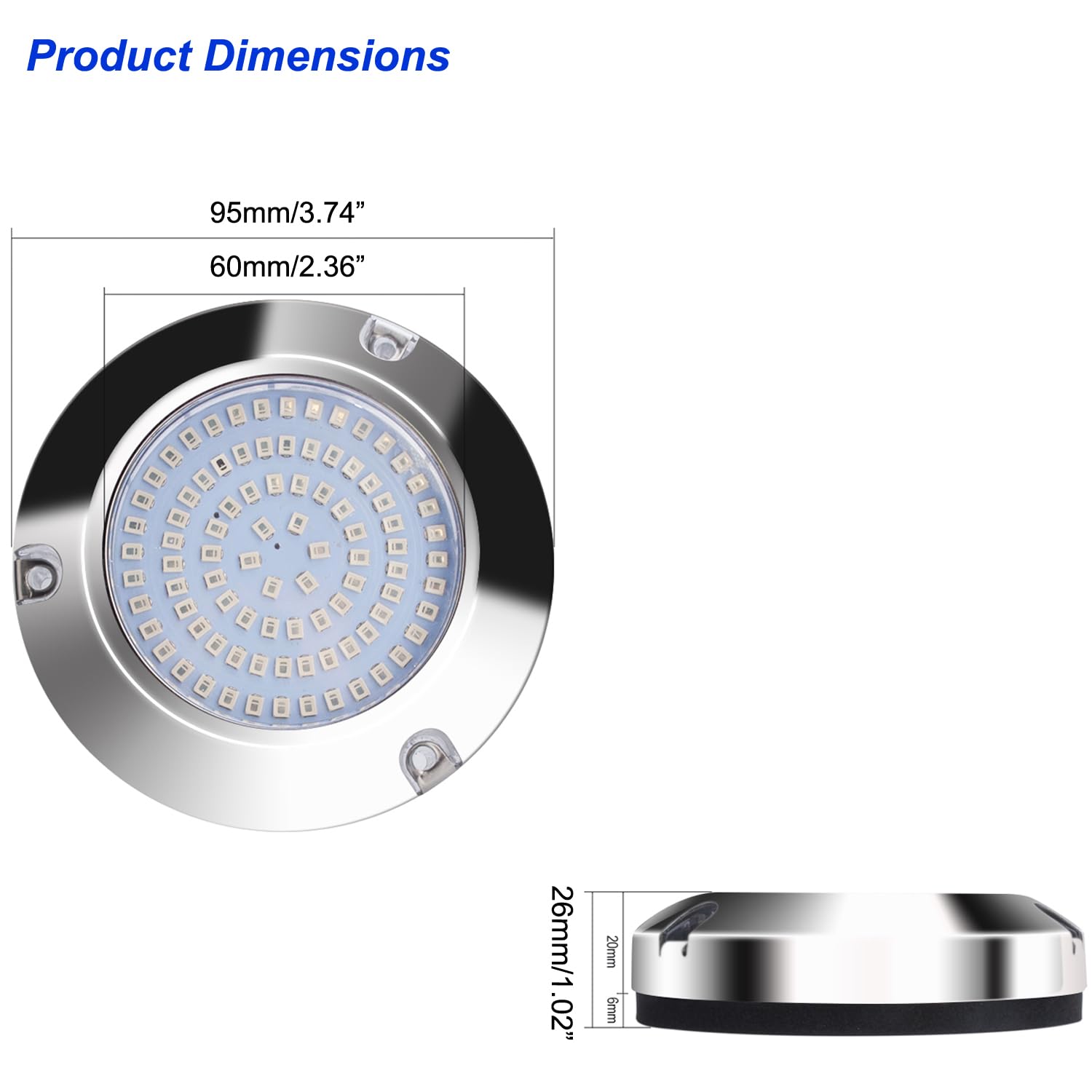 Greluma 2 Pz 90 LED Luci Principali Subacquee, 12/24V Girare Pontoni Marini Luce di Poppa, IP68 Impermeabile Acciaio Inossidabile Luci del Ponte - Luce Blu